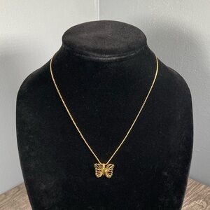 Vintage Gold Plated Butterfly Pendant Necklace 18” Gift